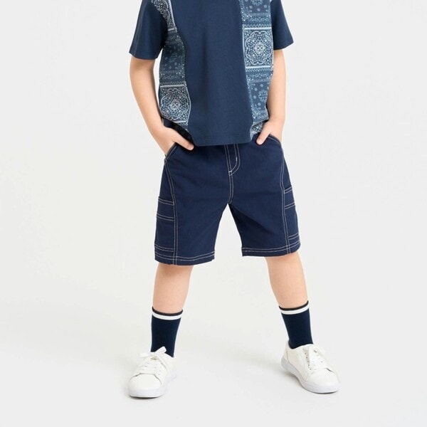 コットンナチュラルストレッチ 配色ステッチ切替ハーフパンツ