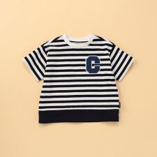 デニムワッペン付き ボーダー半袖Tシャツ (ベビーサイズ)