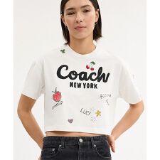 カーシヴ コーチ クロップド スケッチ プリント Tシャツ