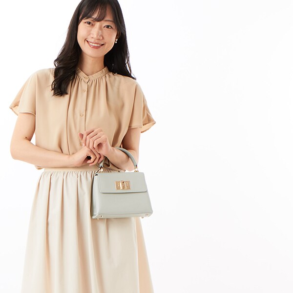 FURLA トップハンドル グリッター ピンク ミニバッグ Furla - Pin Mini Leather Top Handle Bag with Strap Pink
