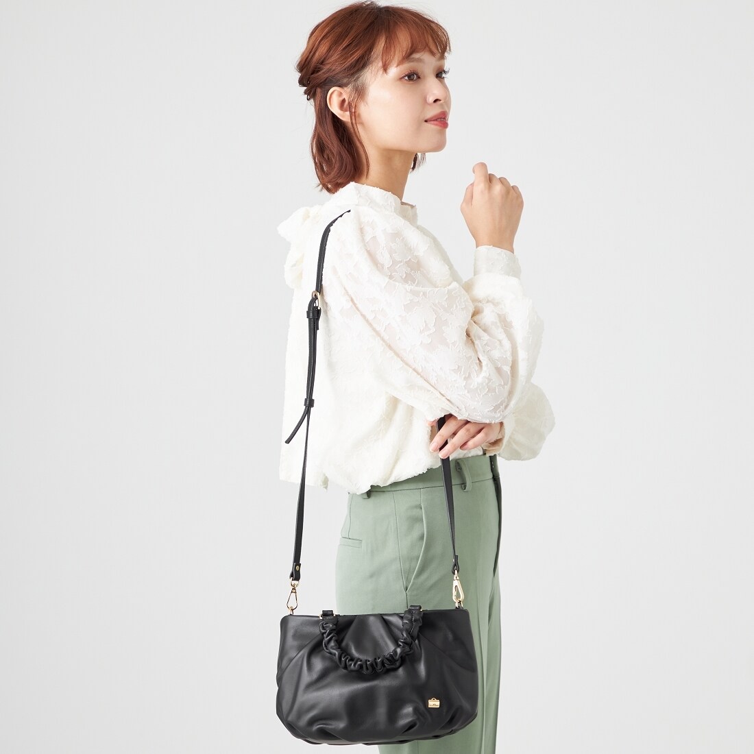 【新品未使用】LA BAGAGERIE　シープレザー ギャザーハンドル 2way シープレザー ギャザーハンドル2wayラウンドトートバッグ / LA