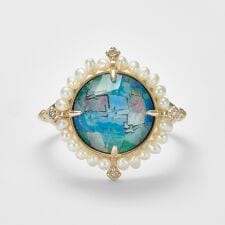 K10モザイクオパール／マルチストーン／淡水パールリング