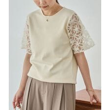 【洗える】袖レースサマーニット