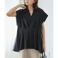 【洗える】バックストライプウエストタックブラウス