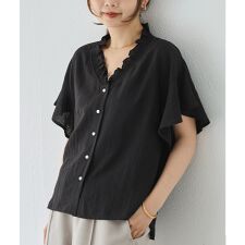 【洗える】リネンフリルブラウス
