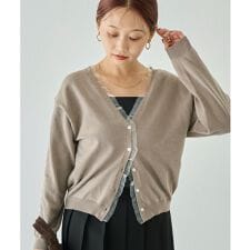 【洗える】オーガンジー配色ニットカーデ