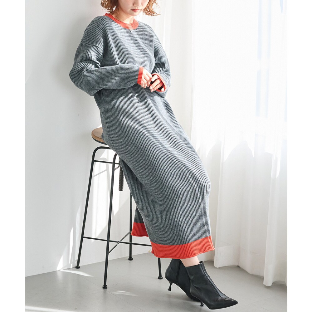 洗える／ウエストゴム】フィット＆フレア ニットワンピース