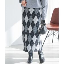【洗える】アーガイル柄ニットナロースカート