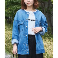 ノーカラーデニムジャケット