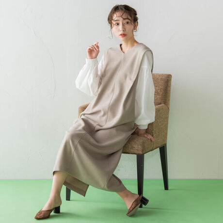 ボリュームスリーブドッキングワンピース 洗濯機で洗える ドロワットロートレアモン Droite Lautreamont 3801 ファッション通販 マルイウェブチャネル