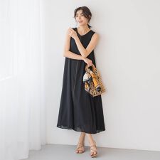 麻調シアー2WAYシャーリングワンピース≪手洗い可能≫