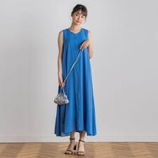 麻調シアー2WAYシャーリングワンピース≪手洗い可能≫