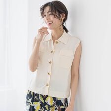 ポロ襟ノースリーブニット≪手洗い可能≫