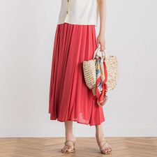 【WEB限定】麻調シアーシャーリングフレアスカート≪手洗い可能≫