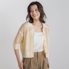襟付きメッシュニット≪手洗い可能≫