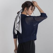 襟付きメッシュニット≪手洗い可能≫