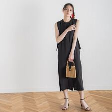 麻調リブシャツワンピース≪手洗い可能≫