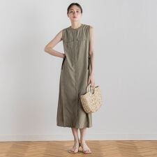 麻調リブシャツワンピース≪手洗い可能≫