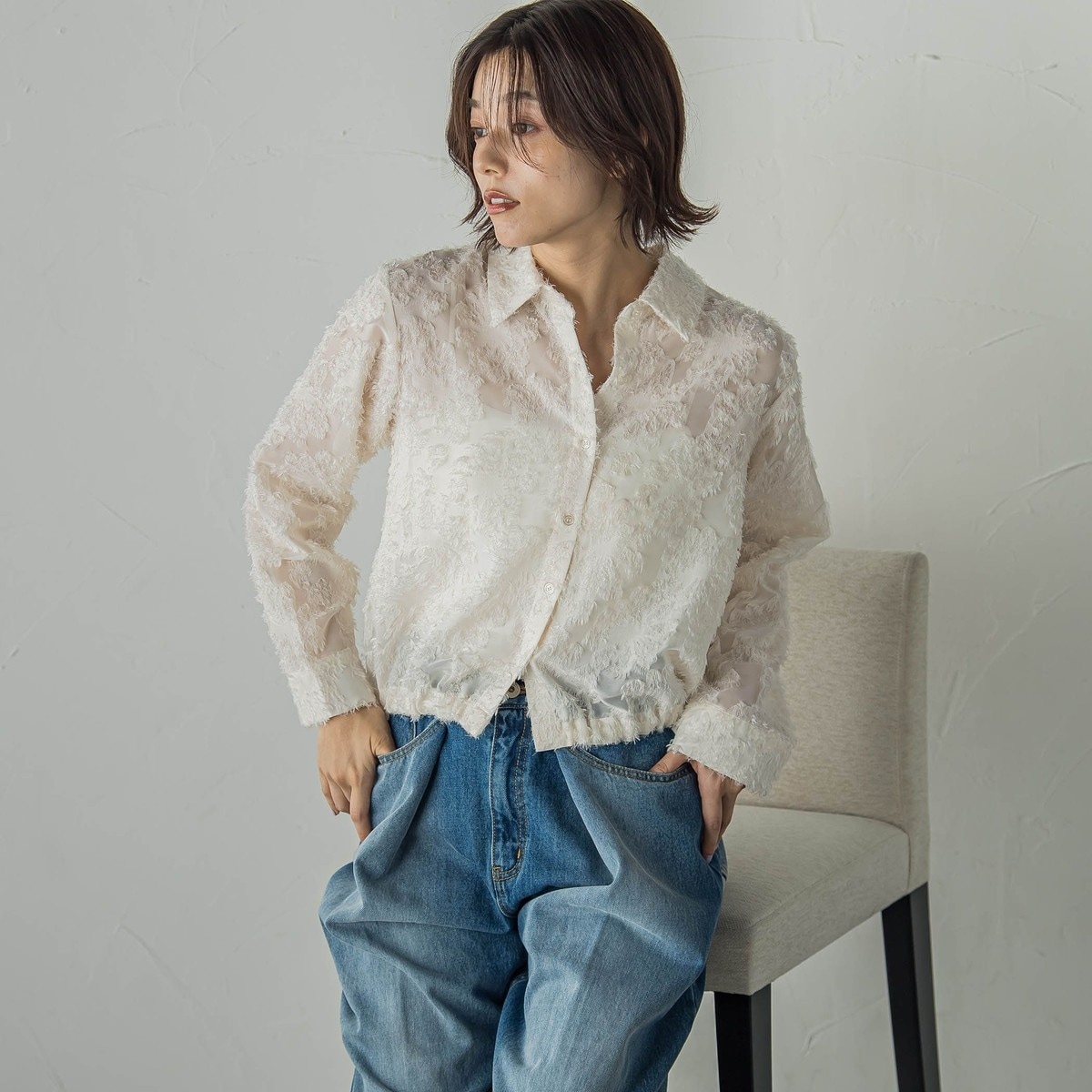 幾何柄カットジャガードシャツ G10394411 - トップスベストセラー