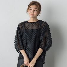 ポンポンジャガードブラウス≪洗濯機で洗える≫
