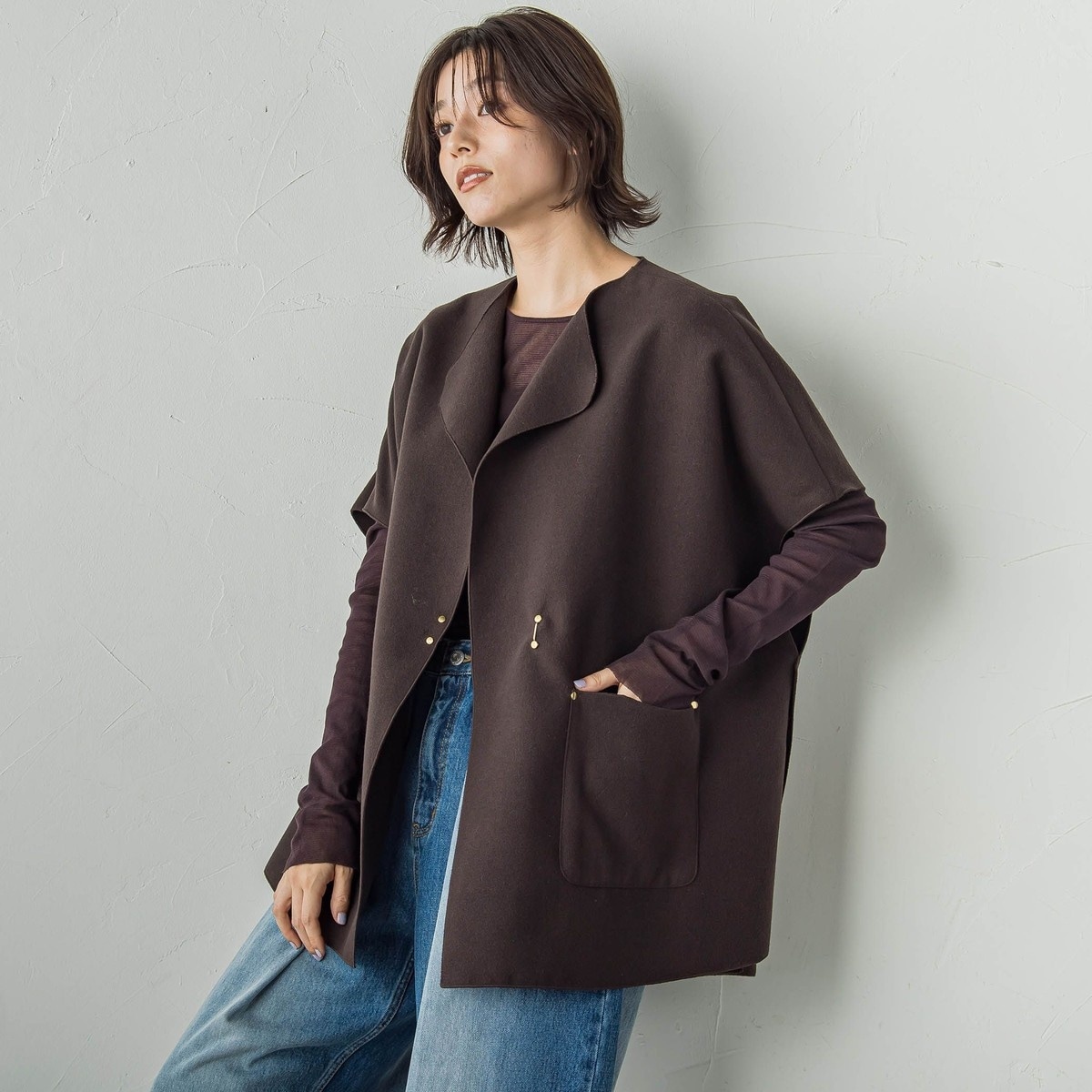 美品【スピック＆スパン 】Wスライバーチェックハーフコート 新品 Spick & Span スピックアンドスパン Wスライバーチェック