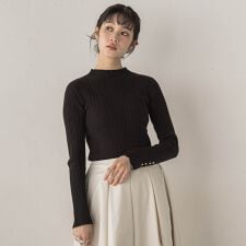 【新色追加】袖ボタンランダムリブニット≪手洗い可能≫