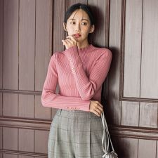 【新色追加】袖ボタンランダムリブニット≪手洗い可能≫