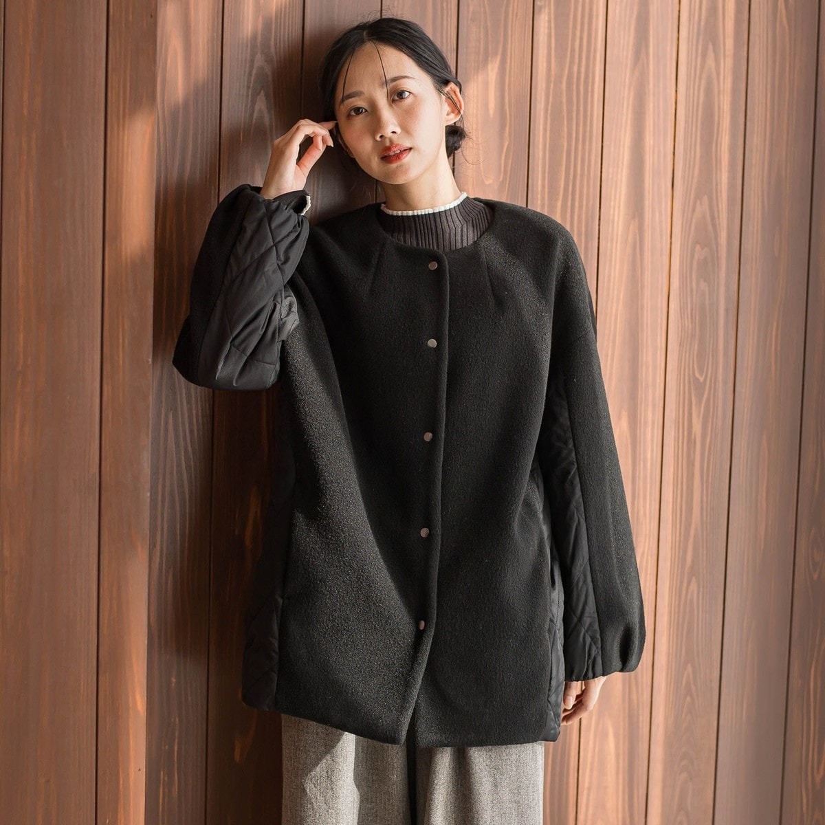 トリプルクロスライトクルーネックショートコート | ノーブル(Noble