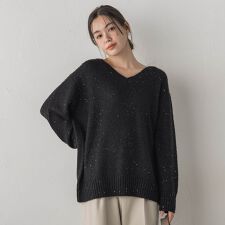 スパンコールVネックニット≪手洗い可能≫