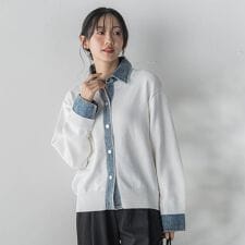 デニムドッキングニットカーディガン≪手洗い可能≫