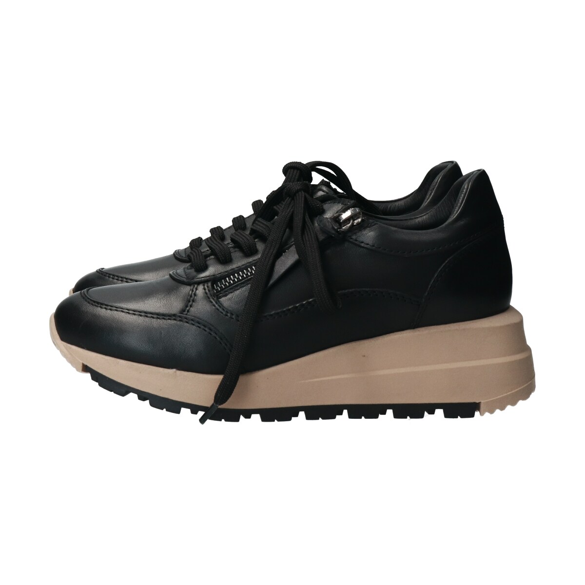QUSHELI◆5.5cmヒール◆アウトサイドジップレースアップスニーカー