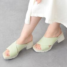 bussola◆6cmヒール◆クロスニットミュールサンダル