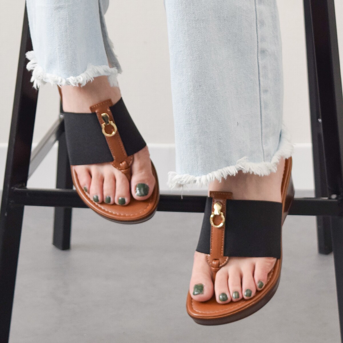 ITALIAN SHOEMAKERS◆6cmヒール◆メタルモチーフウェッジヒールサンダル