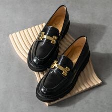 ルカ グロッシ(Luca Grossi)のLUCA GROSSI◆4cmヒール◆タンクソールメタルバックルローファー