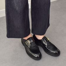 LUCA GROSSI◆3.5cmヒール◆異素材コンビモンクストラップシューズ