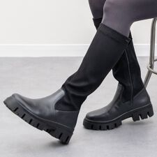 bussola◆5cmヒール◆晴雨兼用素材コンビロングブーツ
