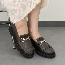 インターショシュール(INTER-CHAUSSURES)のINTER-CHAUSSURES◆3.7cmヒール◆ラウンドトウキルトビットローファー