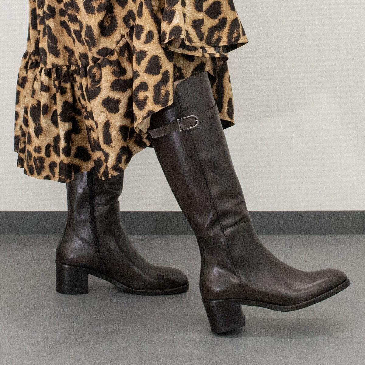 インターショシュール（INTER−CHAUSSURES）/INTER−CHAUSSURES◆5．8cmヒールラウンドトウミドルヒールロングブーツ INTER-CHAUSSURES◇5.8cmヒールラウンドトウミドルヒールロングブーツ