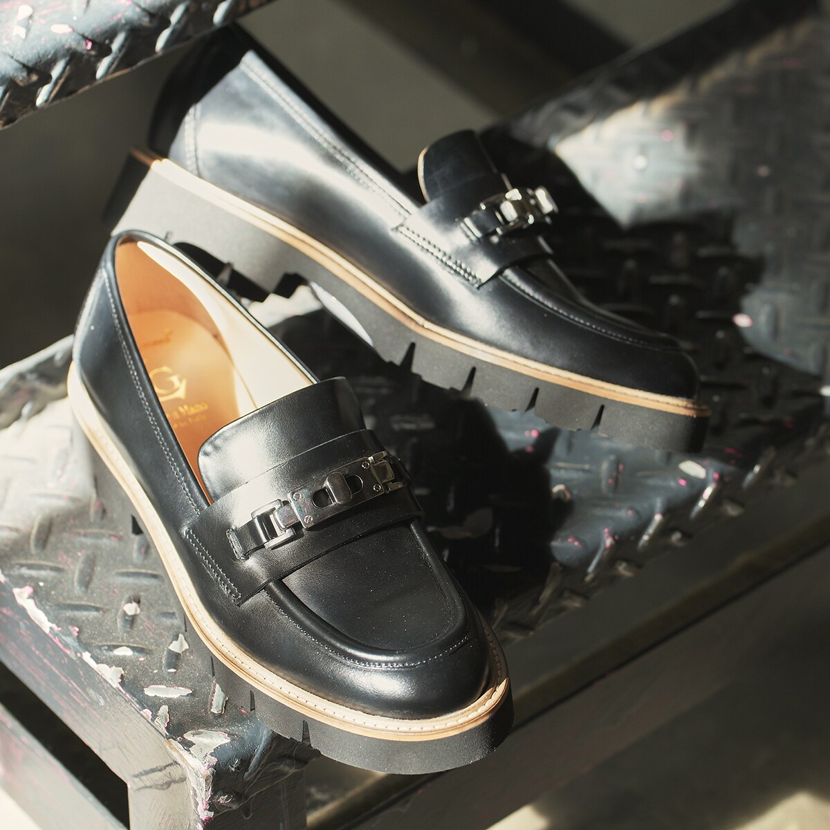 LUCA GROSSI◇3.8cmヒール◇メタルパーツタンクソールローファー 