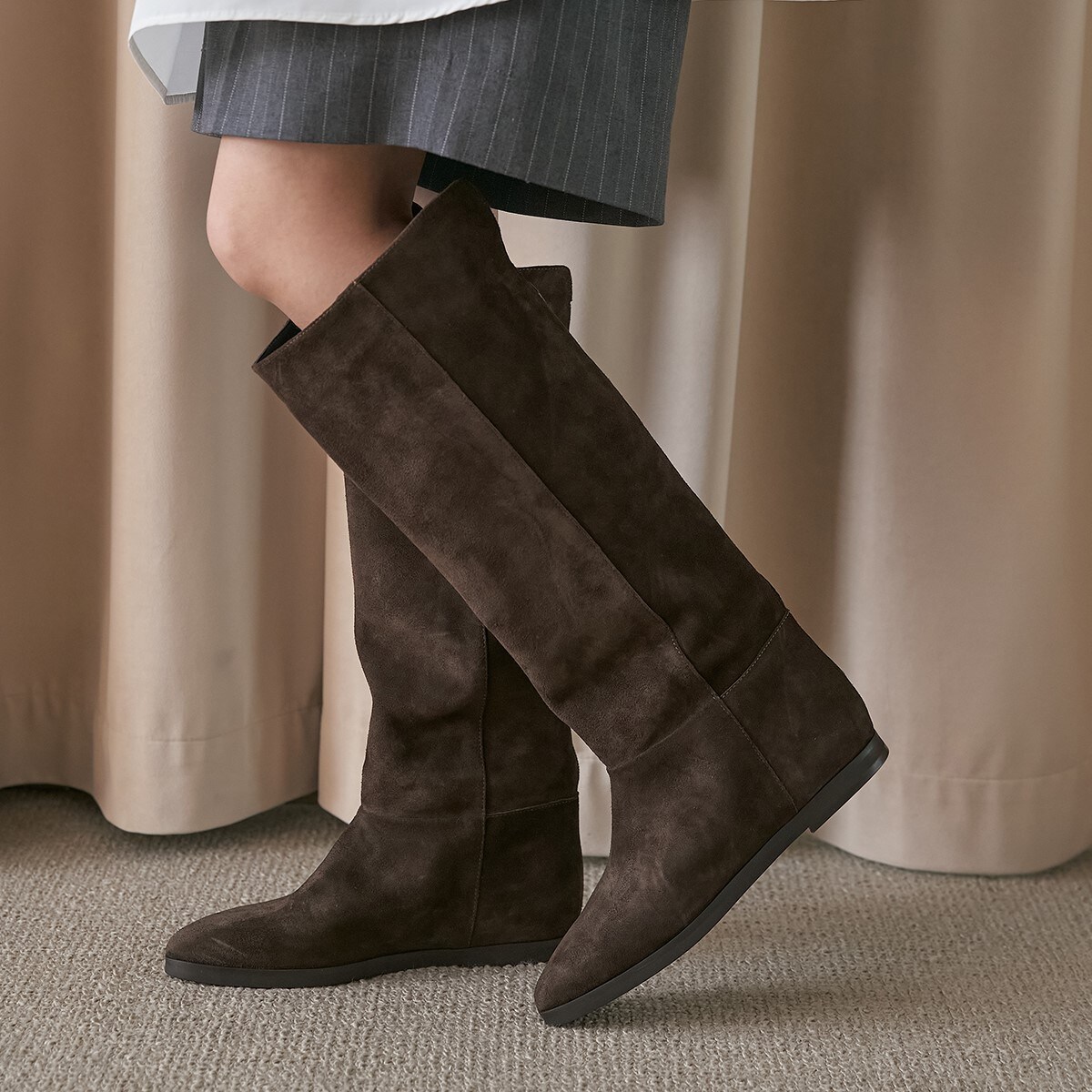 CORSO ROMA 9◇1.5cmヒール◇フラットソールポインテッドロングブーツ