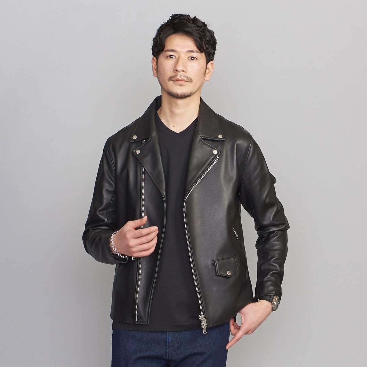 UNITED ARROWS⭐️本革ダブルライダースジャケット、黒色