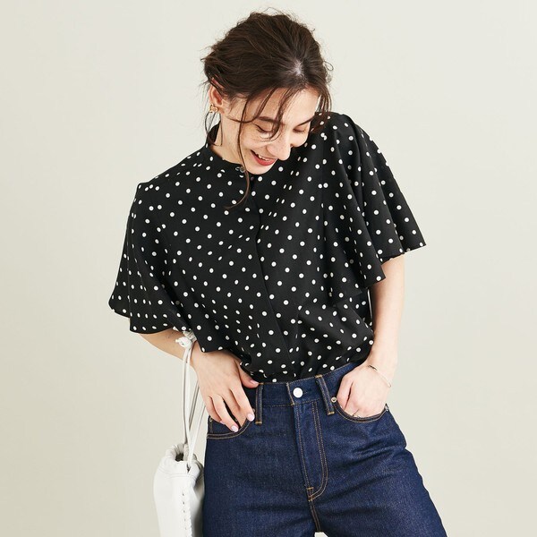 新品 BEAUTY&YOUTH ドットフレアスリーブブラウス ライム WEB限定】by ドットフレアスリーブブラウス -ウォッシャブル