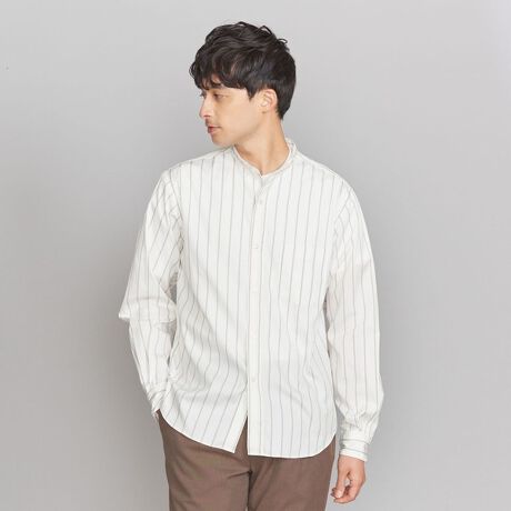 美品】バンドカラー 白 ホワイト 半袖シャツ L 無地 MHL オーバー 