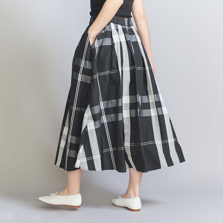 WEB限定】チェックタフタギャザースカート -ウォッシャブル  