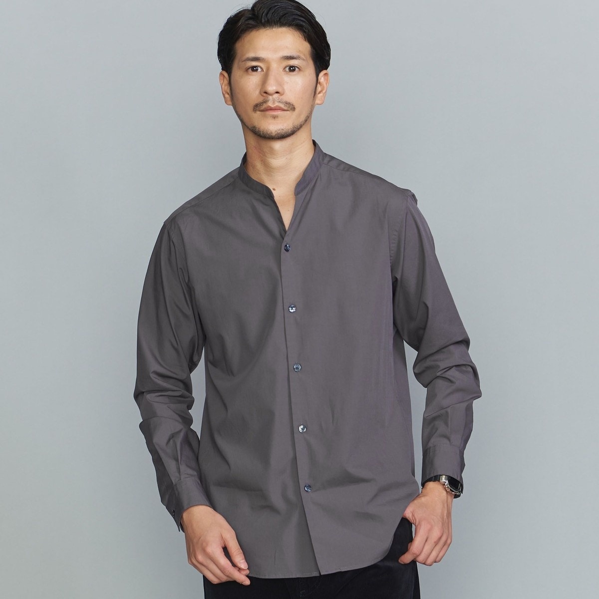 WEB限定 WARDROBE SMART】コットン バンドカラー スキッパー シャツ