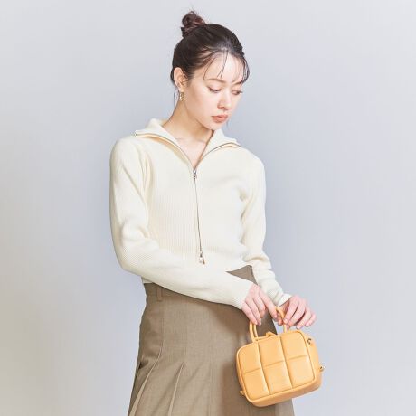 コットンブレンド リブ ジップ カーディガン -ウォッシャブル  