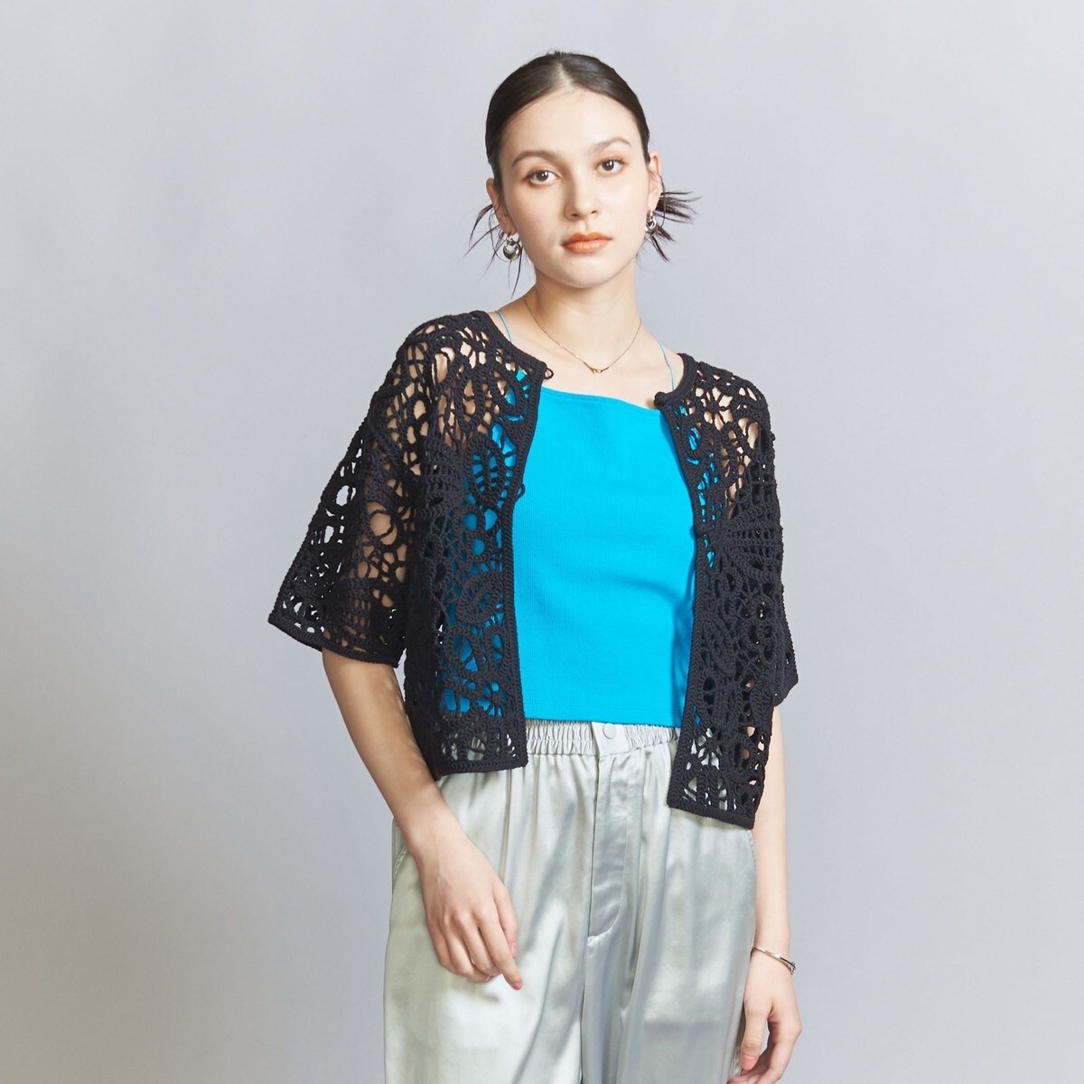 エンブロイダリー ショートスリーブ カーディガン -2WAY