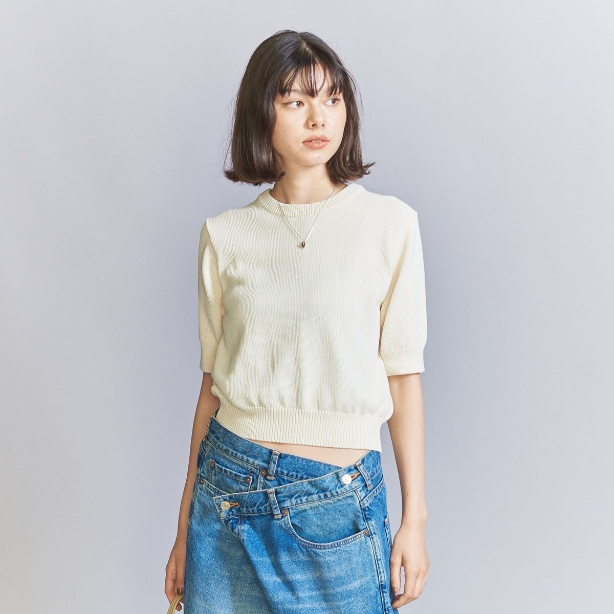 【まみー】BEAUTY&YOUTH コットンナイロンコイル ニット コットンナイロンコイル ニット プルオーバー -ウォッシャブル