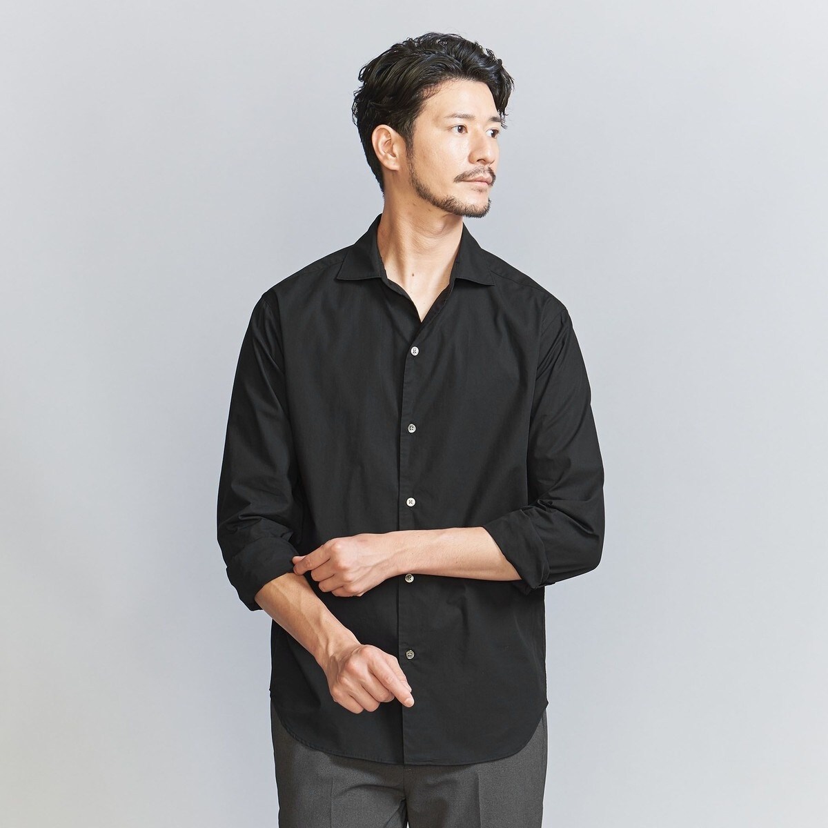 WEB限定 WARDROBE SMART】コットン ワイドカラー スキッパー シャツ