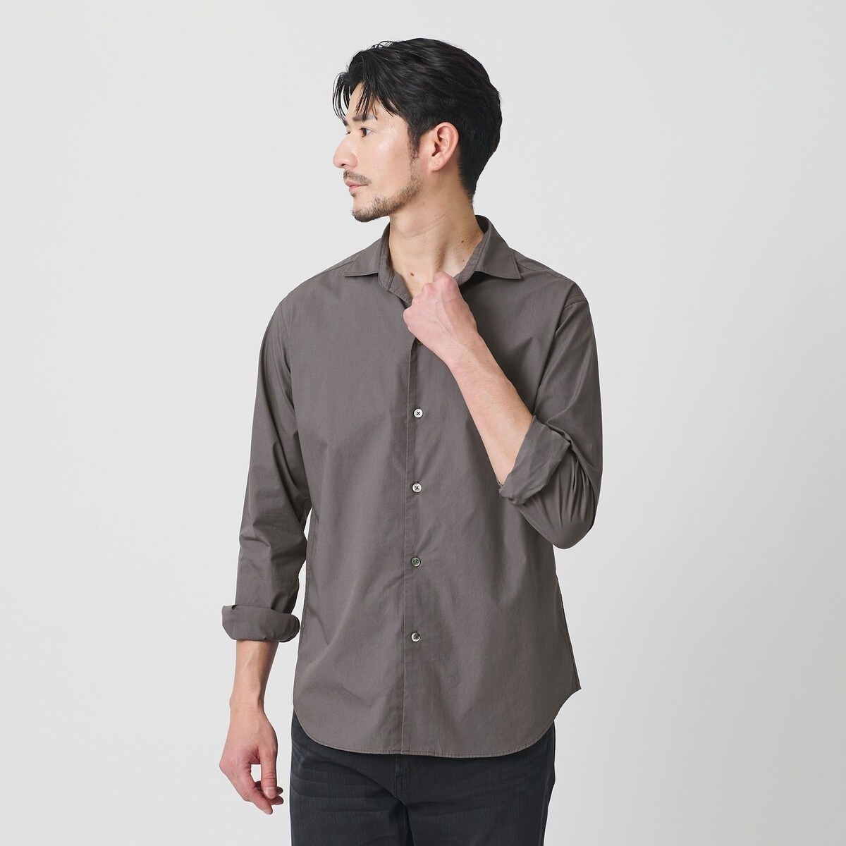 WEB限定 WARDROBE SMART】コットン ワイドカラー スキッパー シャツ